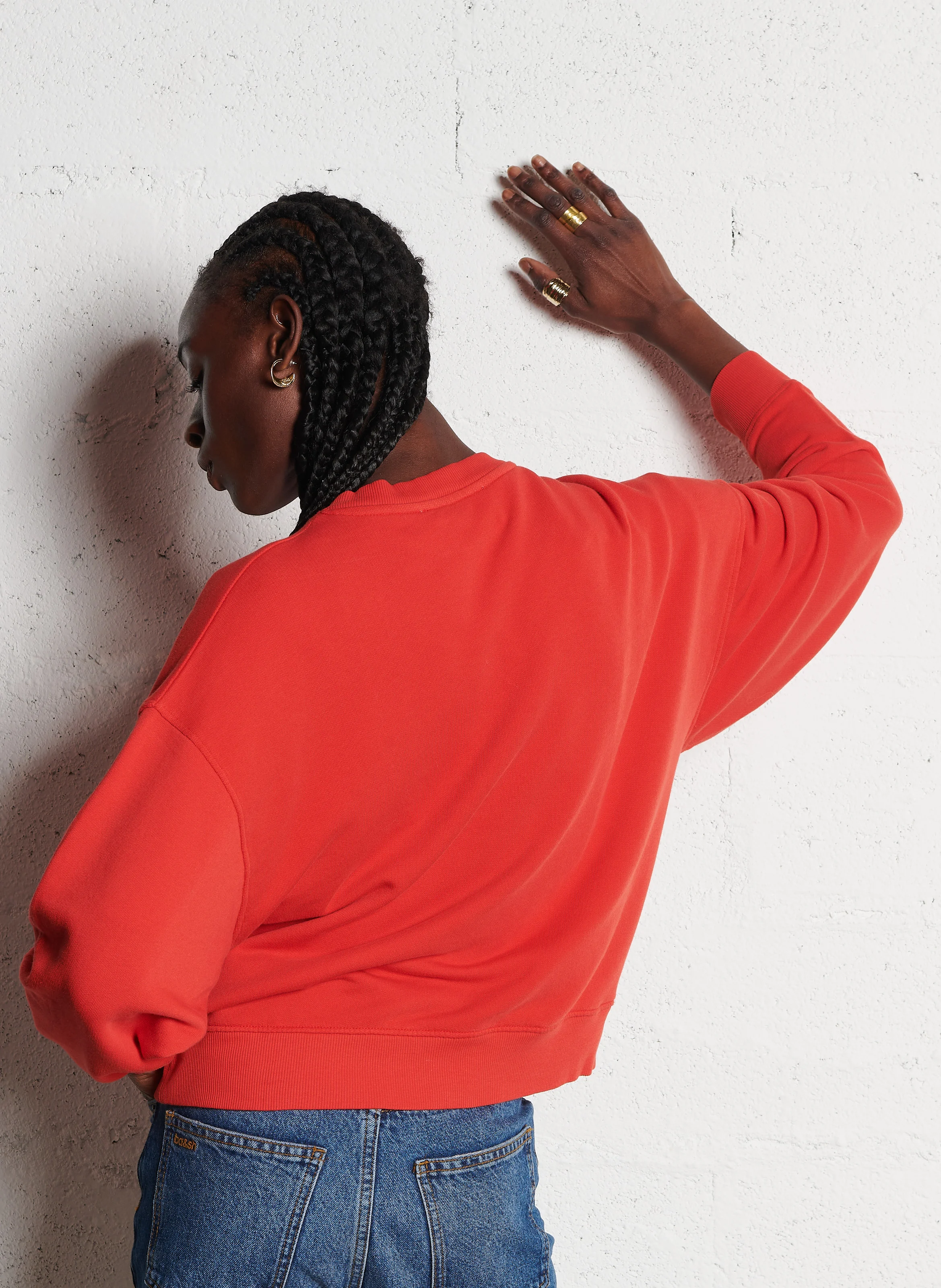 BENJAMIN - Sweat col rond ample en coton mélangé | Rouge