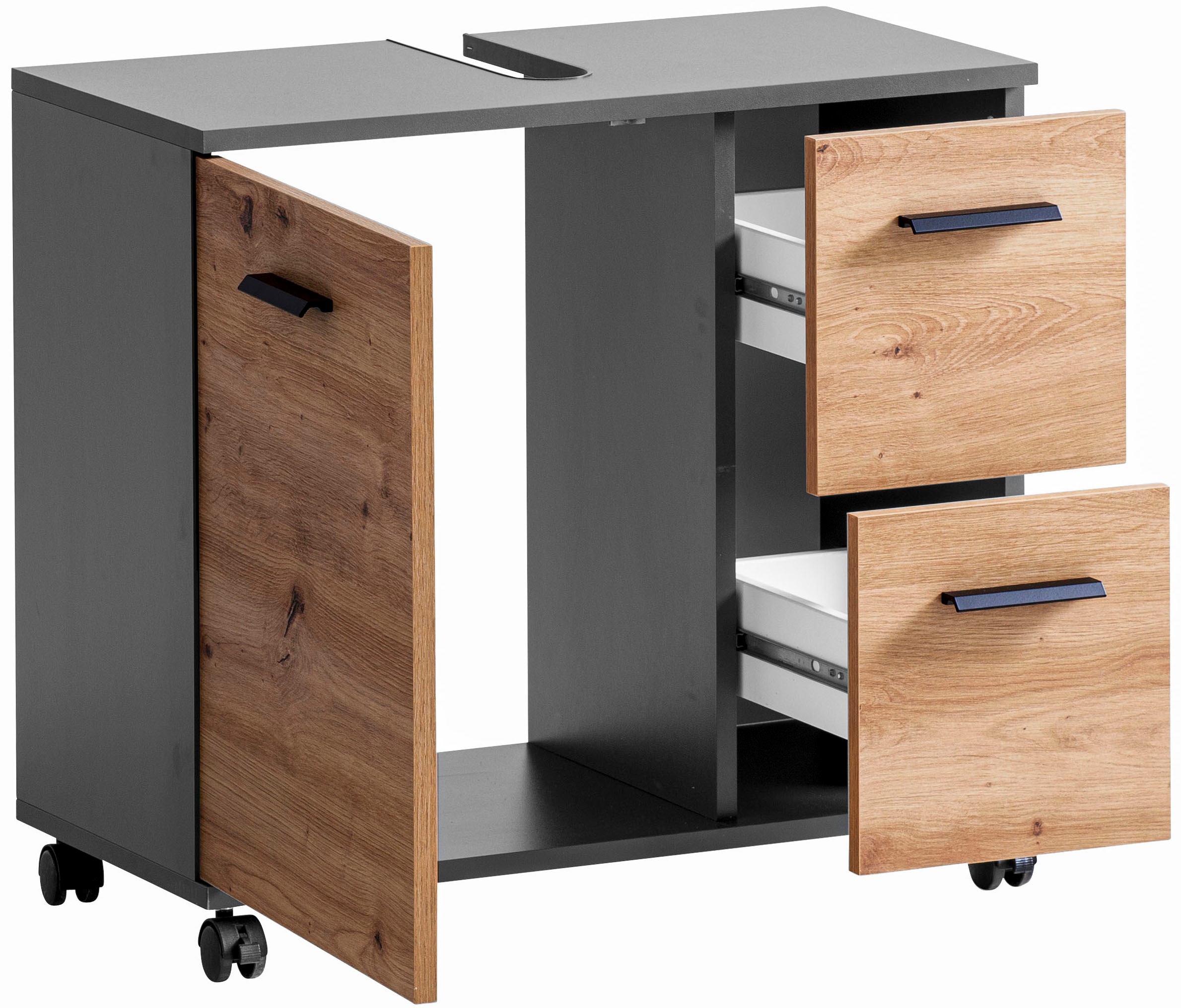 welltime Waschbeckenunterschrank »Emmi, Breite 65 cm made in Germany« Siphonausschnitt, Metallbeschläge