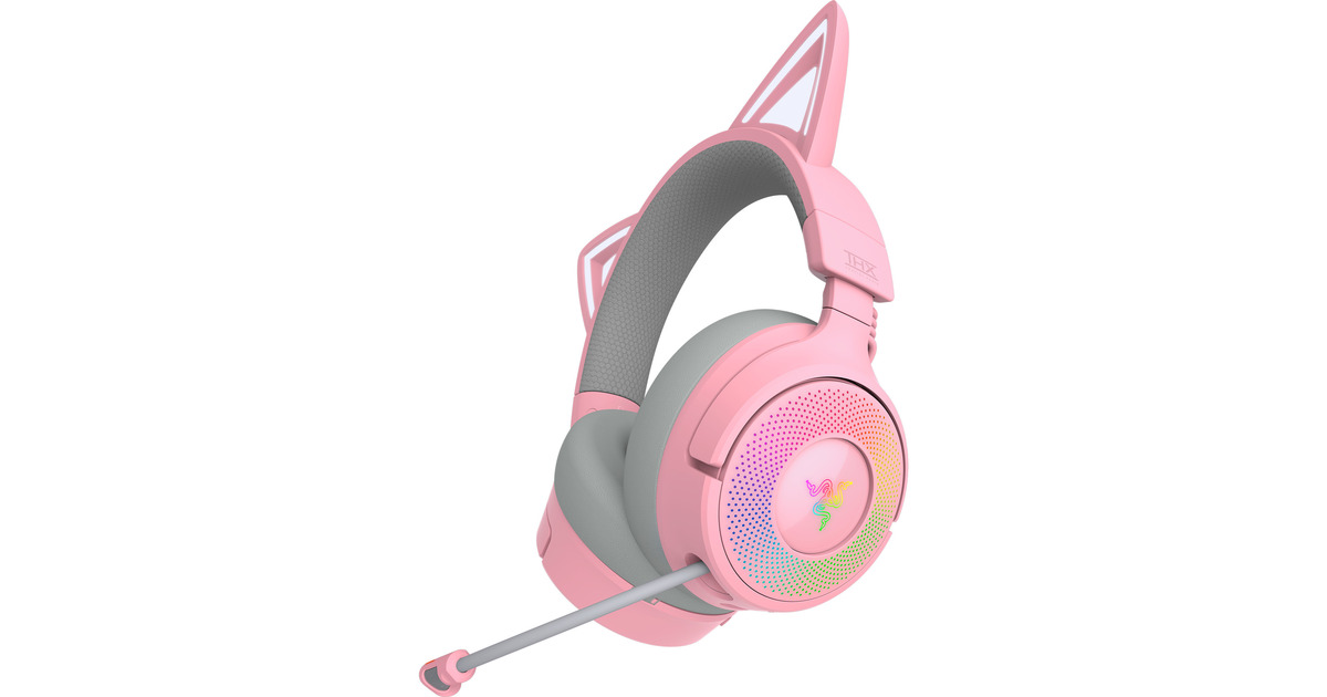RazerKraken Kitty V3 Pro Quartz over-ear gaming headset  (Roze/grijs, RGB, 2.4 GHz / Bluetooth / USB)