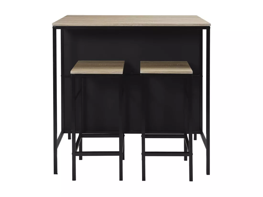 MAXIMO - Table Ilot avec Tabourets en MDF et Pieds Métal Noir