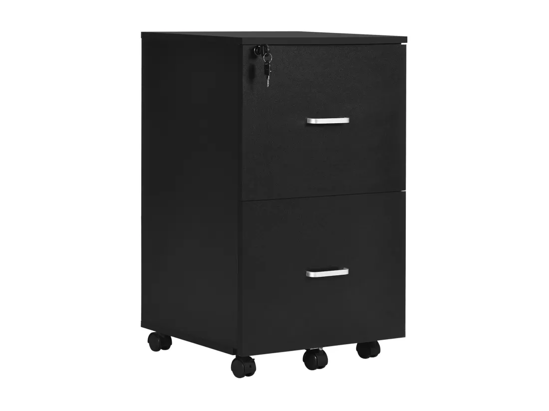 Vinsetto Caisson de bureau rangement bureau sur roulettes 2 tiroirs verrouillables 2 clés fournies MDF panneaux particules noir