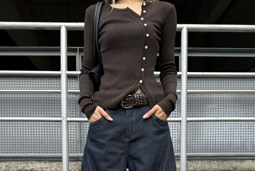 Jerolenea - Mid Rise Leopard Patterned Washed Panel Wide Leg Jeans