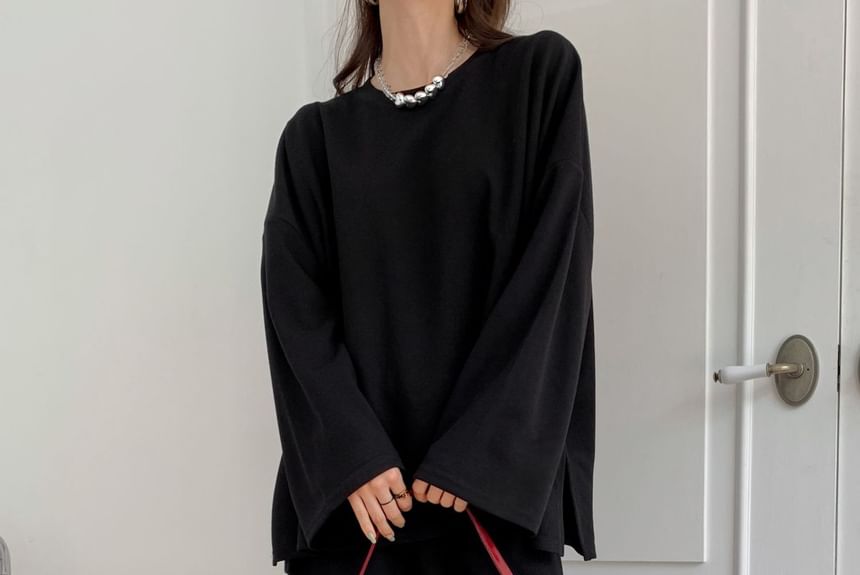 Chubby Girl - Set: Effen top met lange mouwen en losse pasvorm + Effen broek met elastische taille