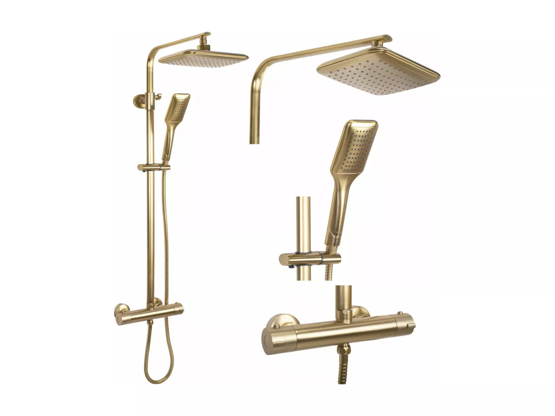 Kit De Douche Avec Thermostat Rea Tom Termostat Brush Gold