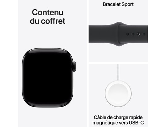 APPLE - Montre connectée GPS Watch 10 Alu Noir 42mm/Bracelet Sport Noir S/M