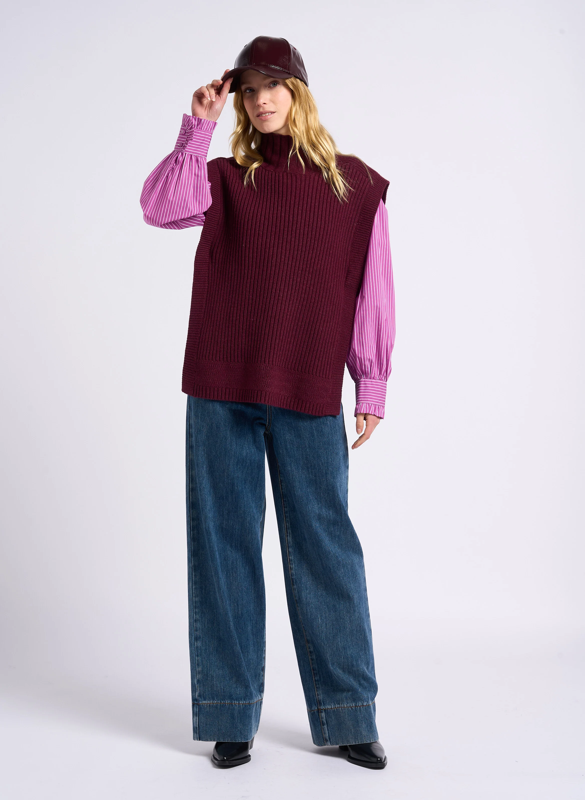 LEONY - Chemise rayée en coton mélangé | Violet