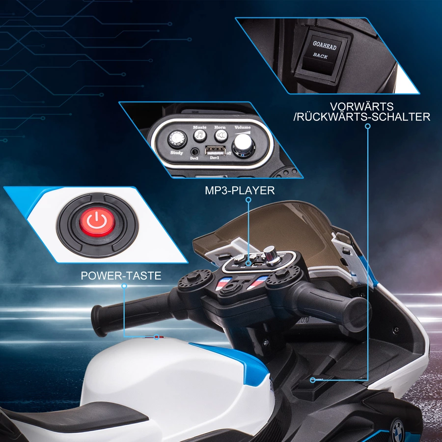 HOMCOM Kinder Elektromotorrad mit 3 Musikmodi blau