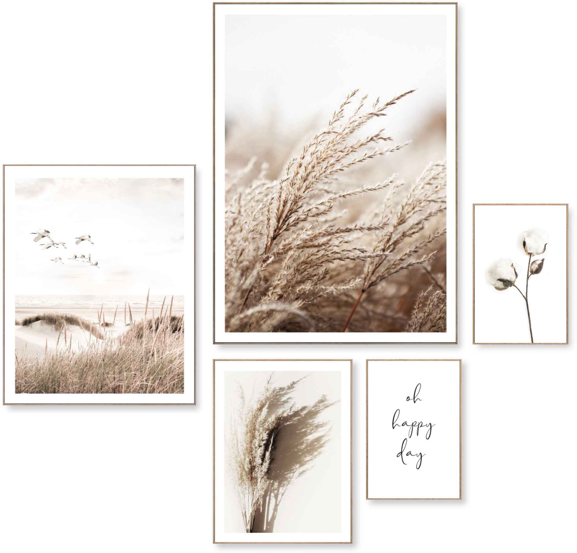 Reinders! Wandbild »Schönen Tag  Happy day - Kraniche - Strand - Trockenblume« 5 Stk. tlg.