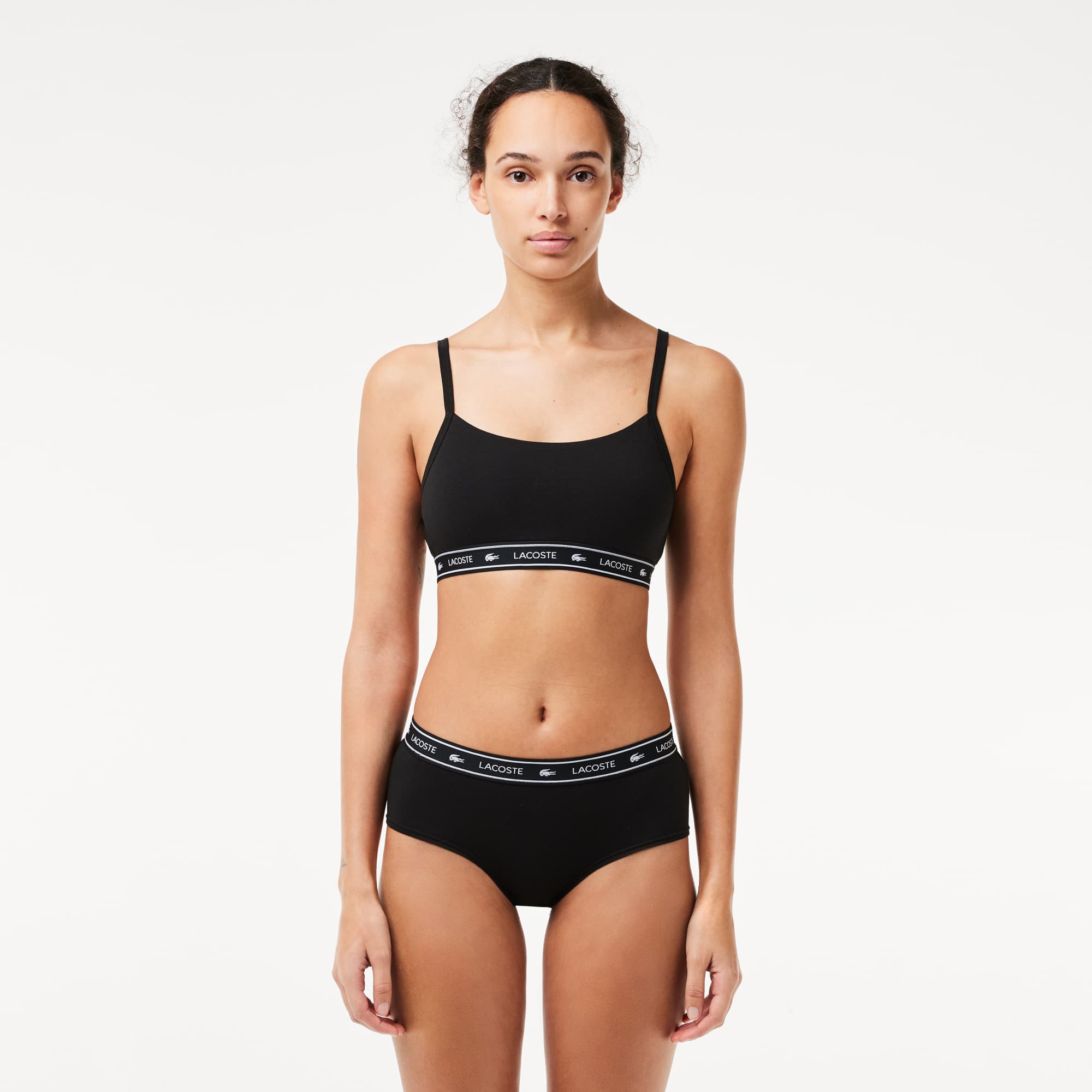 Shorty avec ceinture siglée en coton stretch Culottes & bas - Noir - Lacoste - Femme
