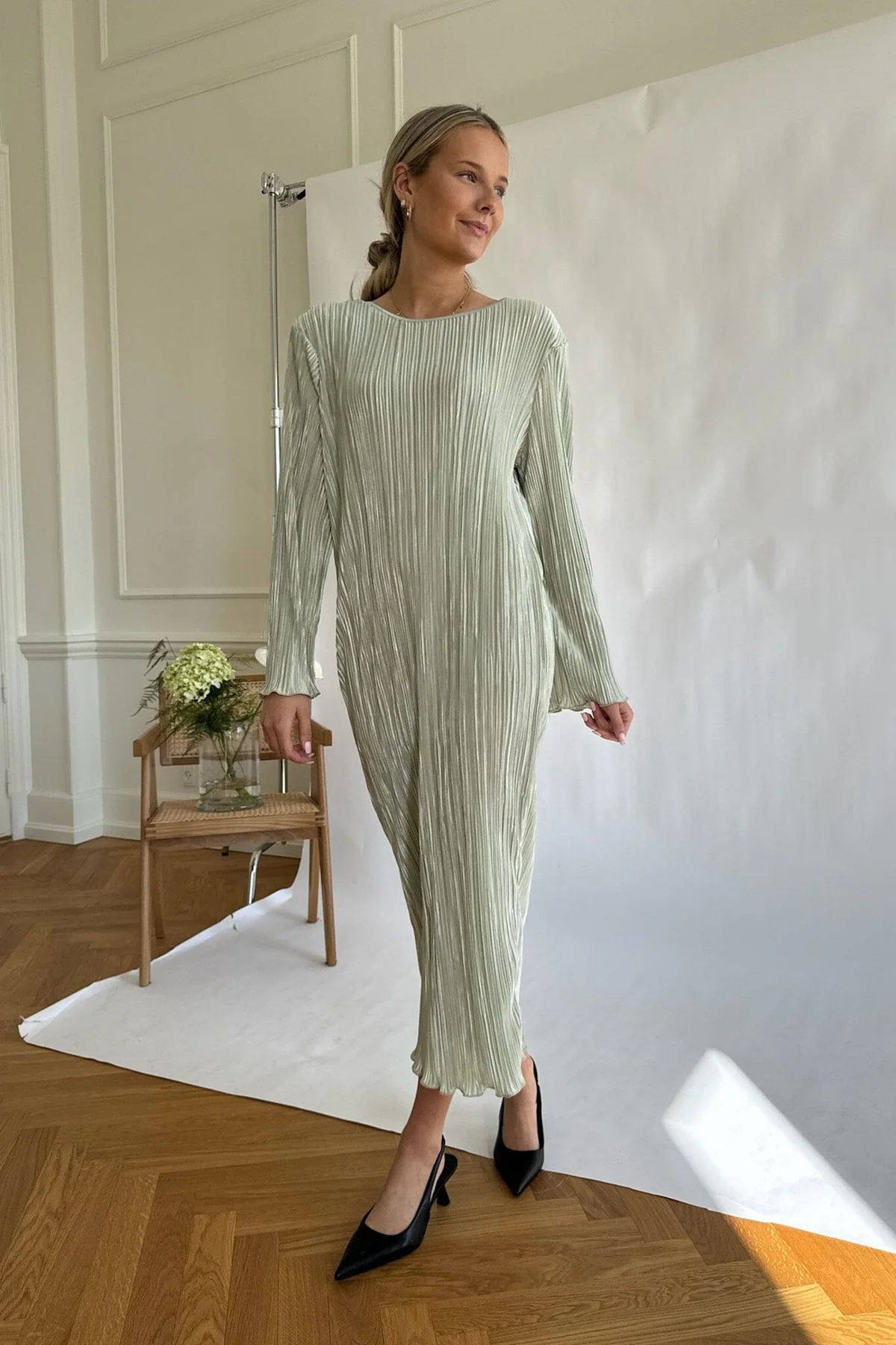 BYIC Kellyic Long Plissé Dress lg light green