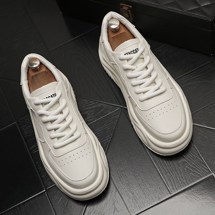 Mr Ozera - Platform Plain Lace Up Sneakers
