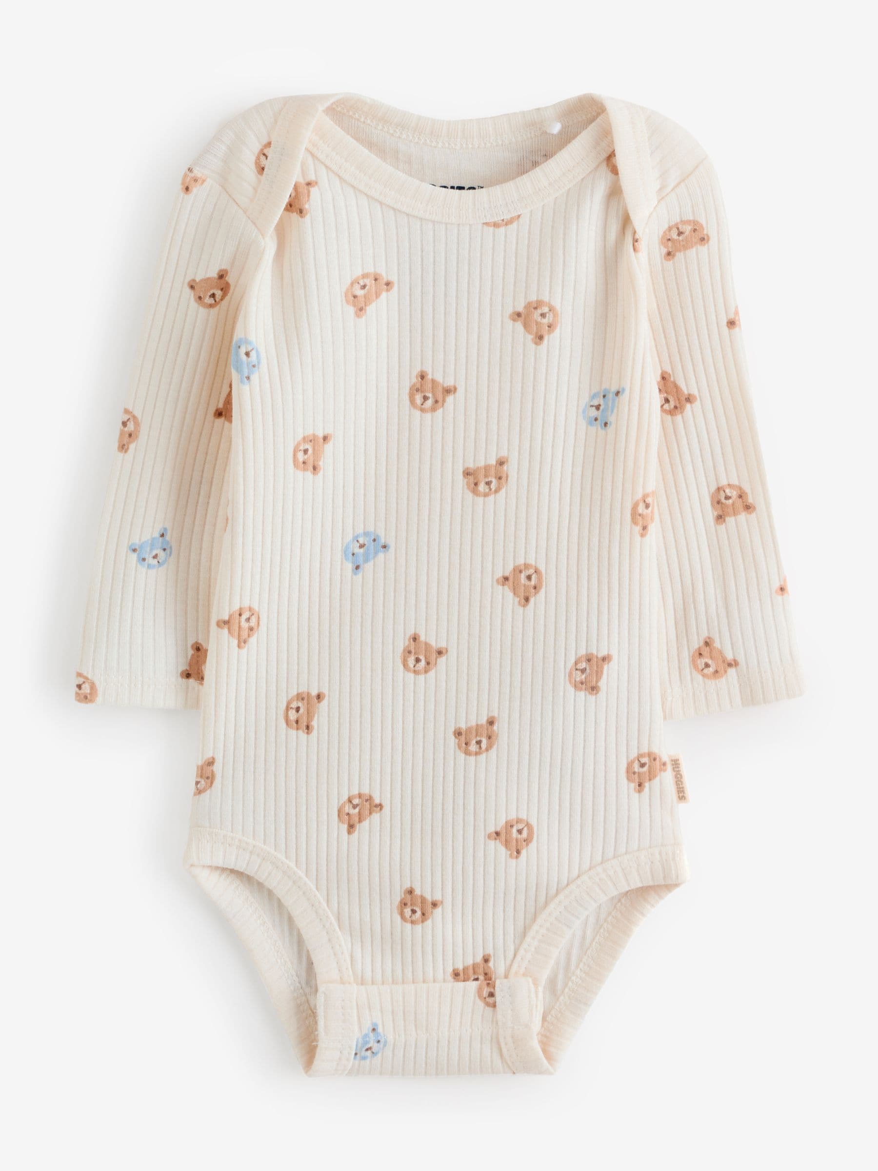 Bear Print 2 Pack Long Sleeve Ribbed Baby Bodysuits