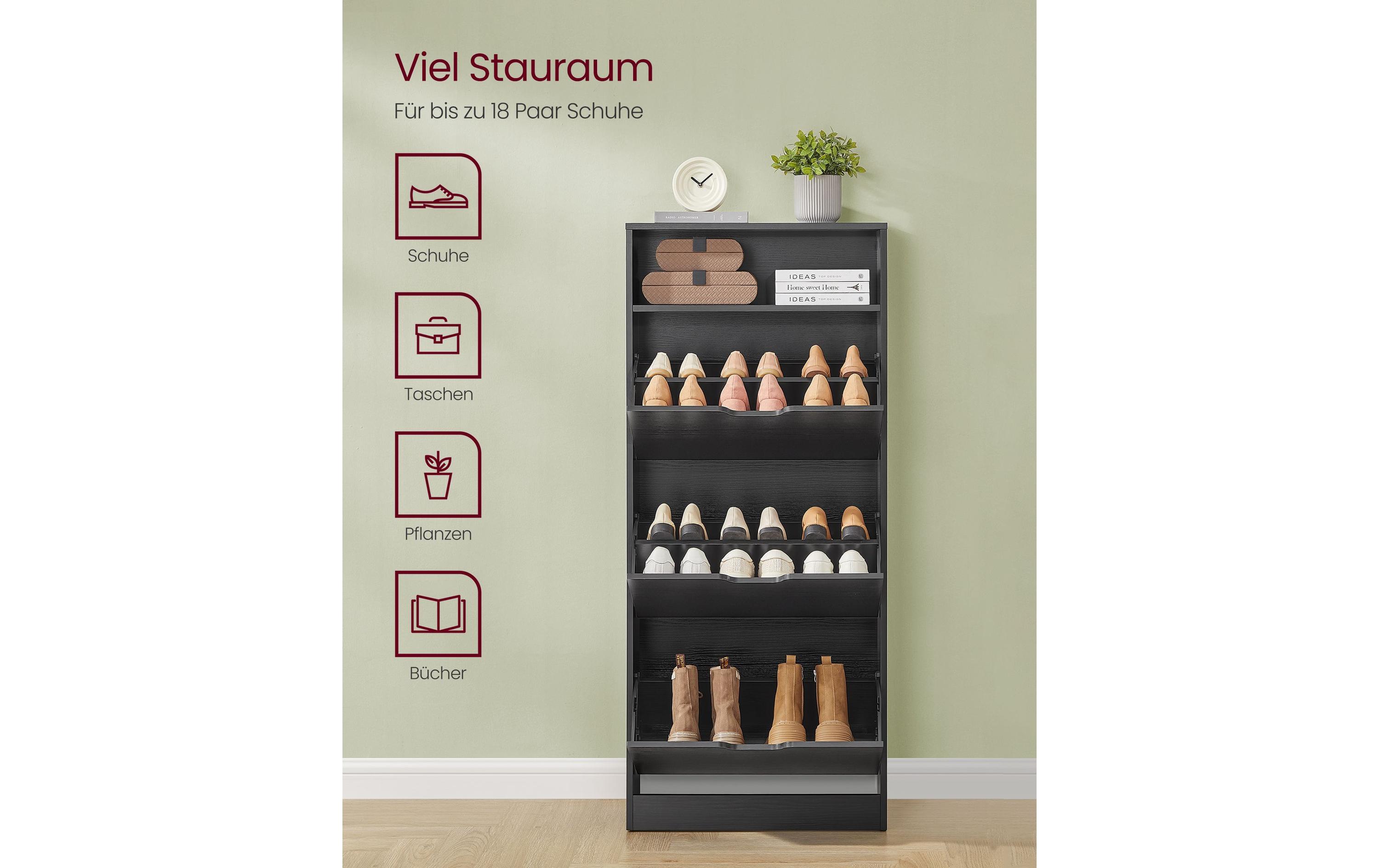 Schuhschrank 60 x 24 x 139 cm, Schwarz<br>Schuhschrank mit 3 Klappen für 14 bis 18 Schuhen