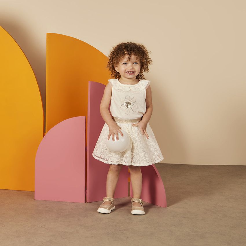 Débardeur col volanté et print en sequins pour bébé fille - Ecru