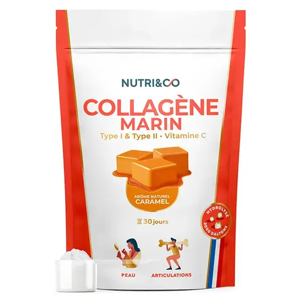 Nutri&Co Colágeno Marinho Tipo 1, 2 e 3 para Pele e Articulações Sabor Caramelo 180g