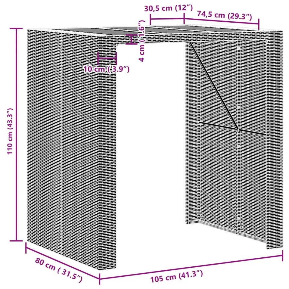 vidaXL - Tuinbartafel - Zwart - Poly rattan - 105 x 80 x 110 cm