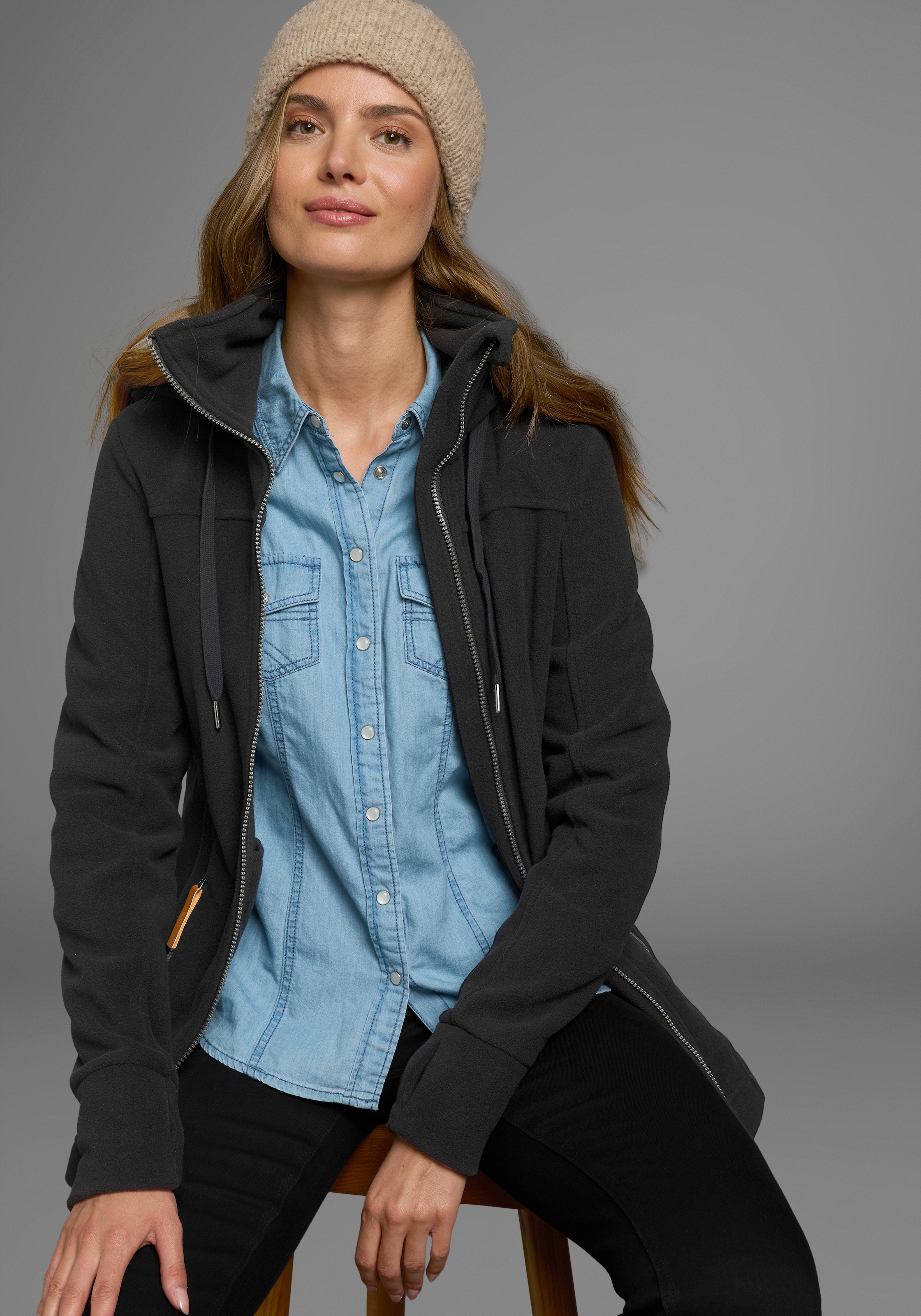 Polarino Fleecejacke mit Kapuze aus Fleece,  atmungsaktiv,  schnell trocknend