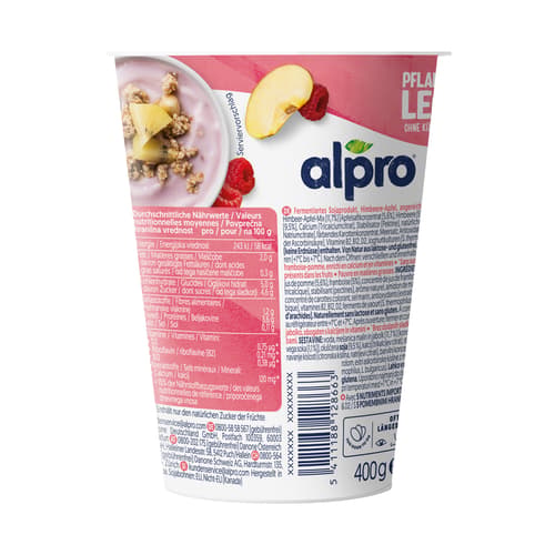 Alpro Joghurtalternative auf Sojabasis Himbeere-Apfel ohne Zuckerzusatz