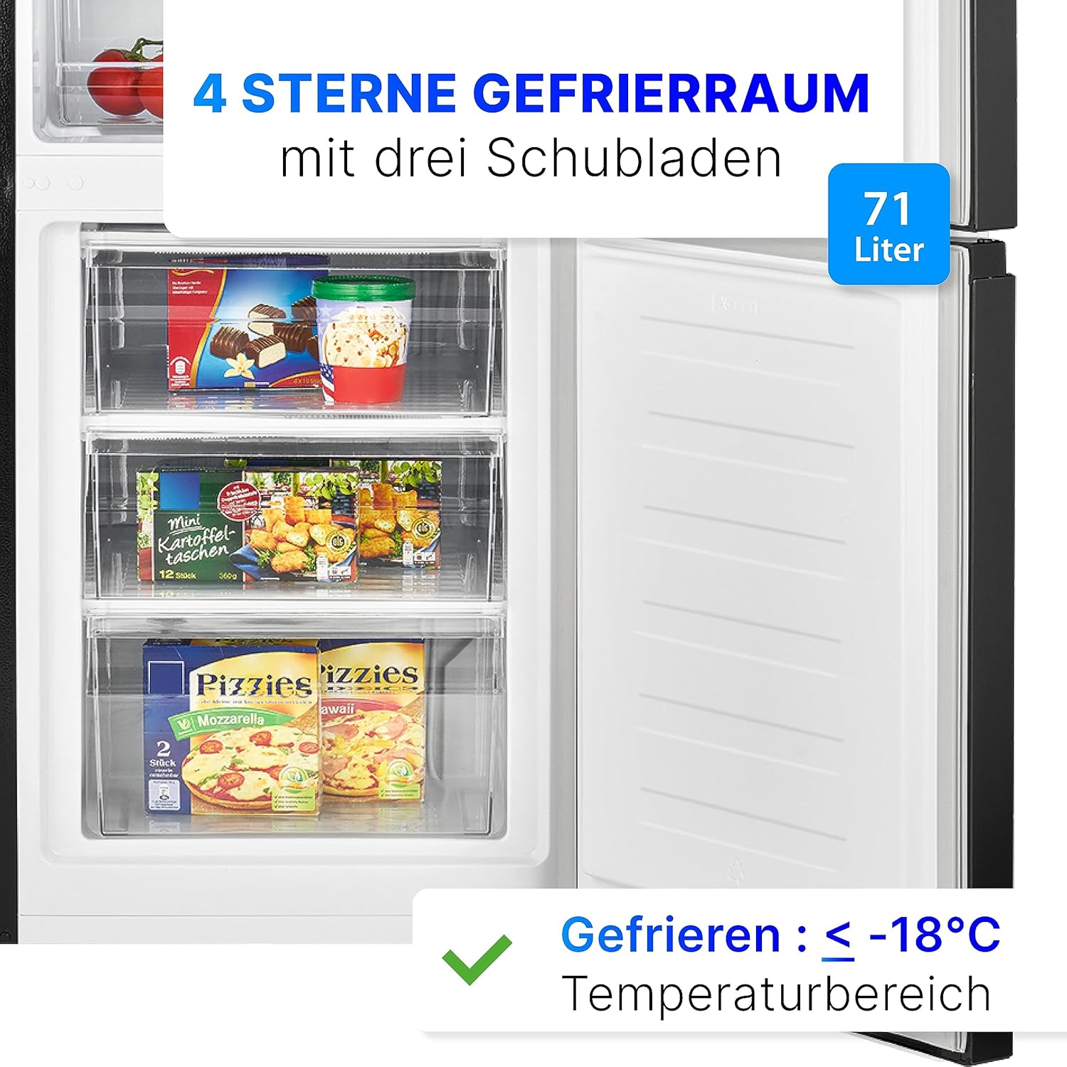 Bomann, Réfrigérateur-congélateur indépendant, 55 cm de large, 268 L, Eclairage LED, KG7353, Noir