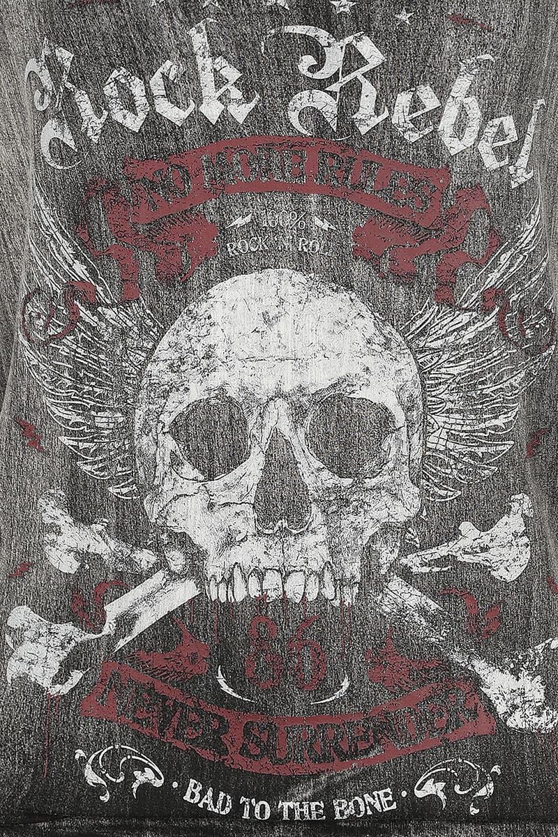 T-Shirt Gris Foncé Large Col & Imprimé | Rock Rebel by EMP T-Shirt Manches courtes