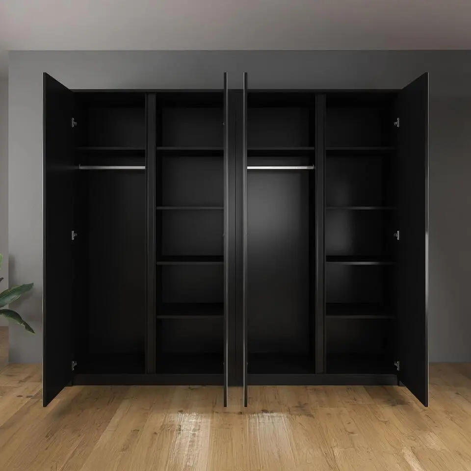 Meubella - Kledingkast Malibu - Mat zwart - 226 cm - Met spiegel