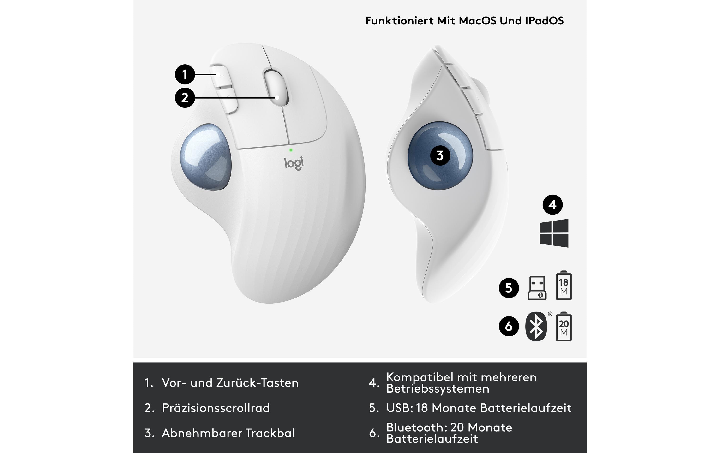 Trackball Ergo M575 for Business Off-whiteKabelloser, ergonomischer Trackball mit Logi Bolt Empfänger