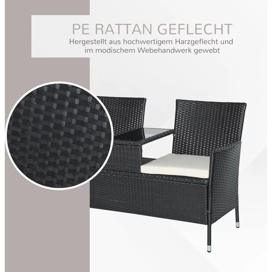 Outsunny Polyrattan Gartenbank schwarz