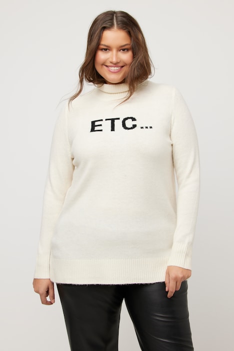 Pullover, Schriftmotiv, Rollkragen, Langarm