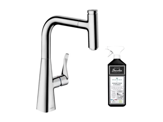 Robinet de cuisine avec douchette HANSGROHE Metris Select M71 240 chromé + nettoyant Briochin
