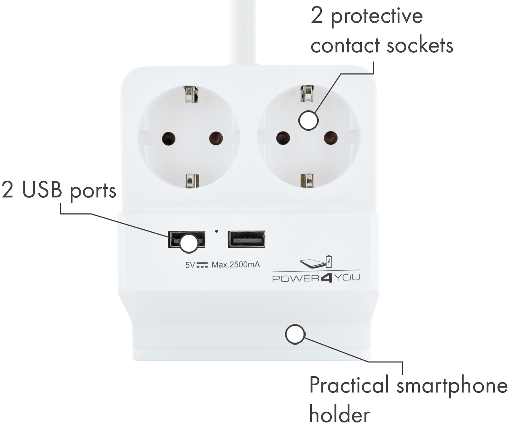 Schwaiger USB bureau contactdoos met smartphone houder