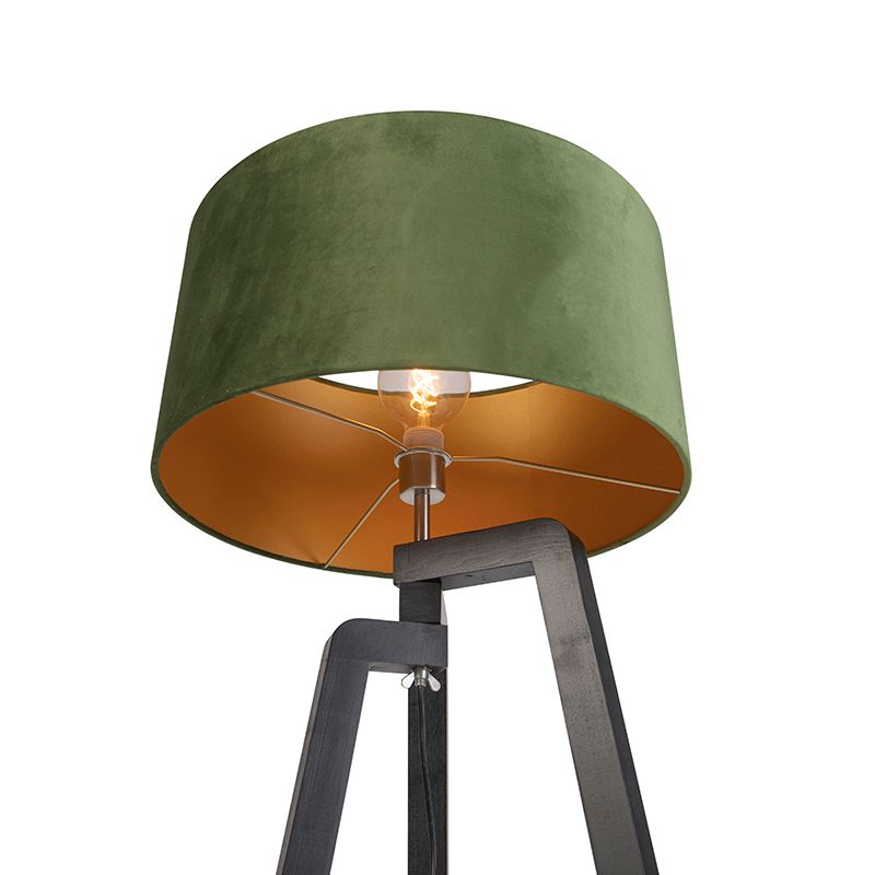 Vloerlamp tripod zwart met groene kap en goud 50 cm - Puros