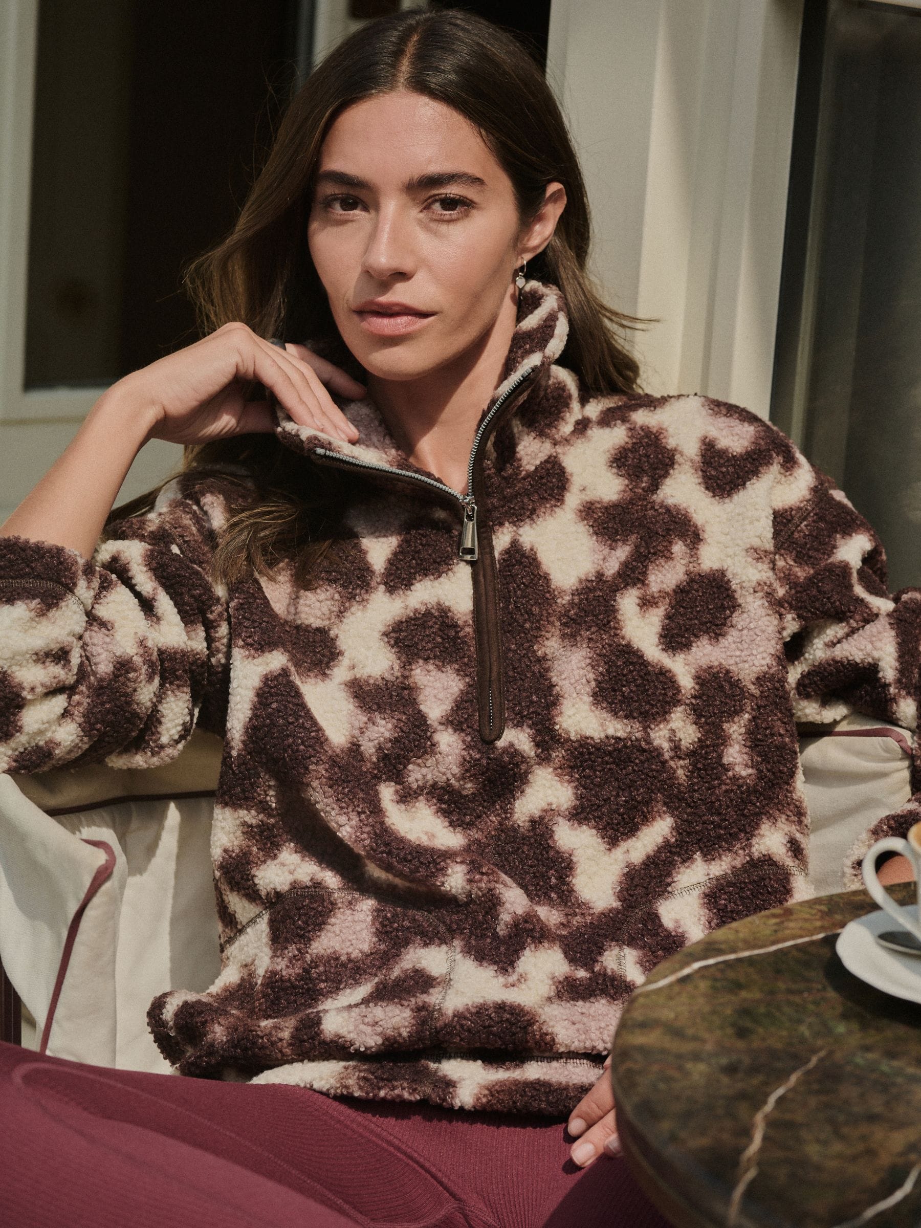 Chocoladebruin/roze luipaardprint - Soft Touch Knusse Teddy Borg Kwartrondrits Fleece