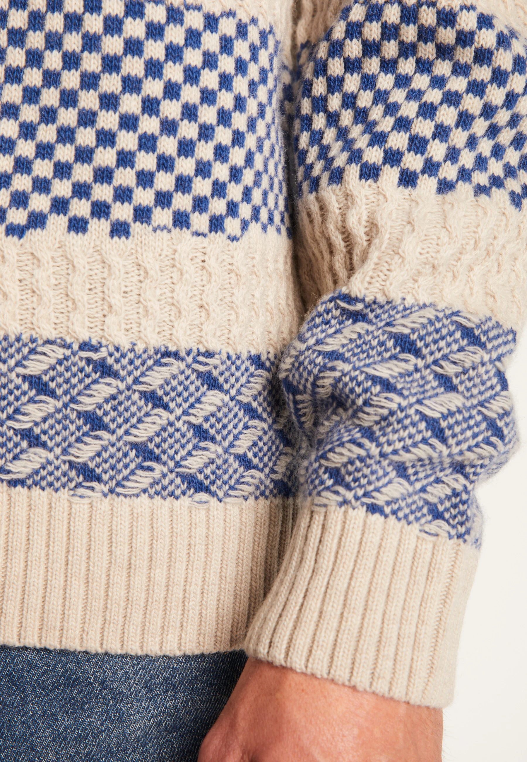 TOLEDO - Pull col rond bicolore en laine mérinos | Bleu