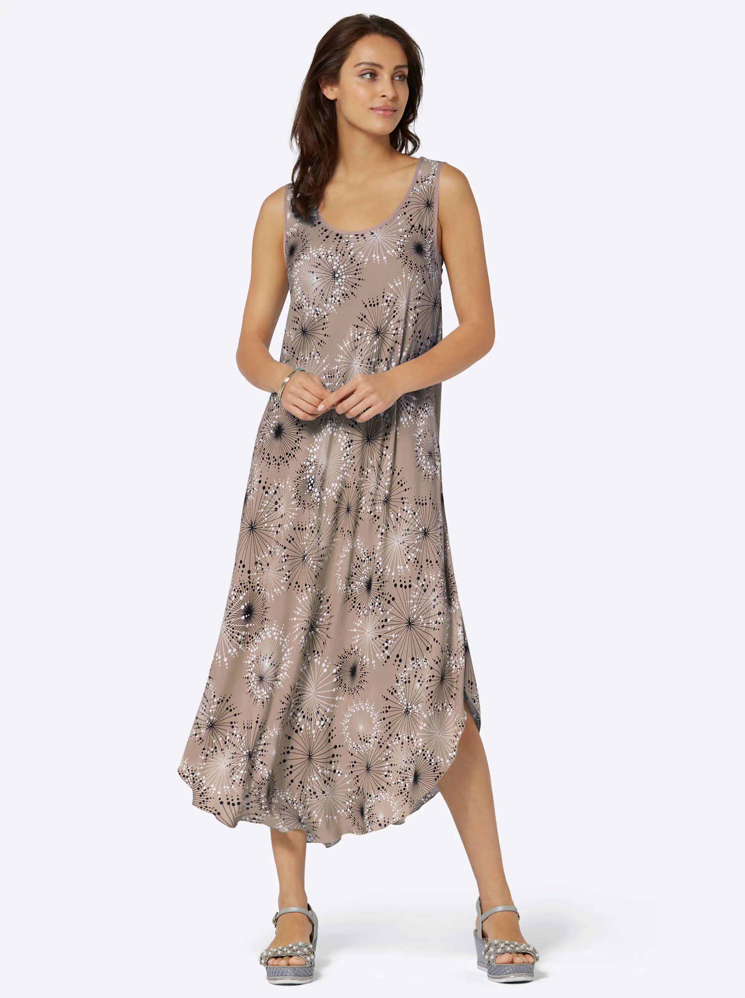 Druckkleid in sesam-graphit-bedruckt
