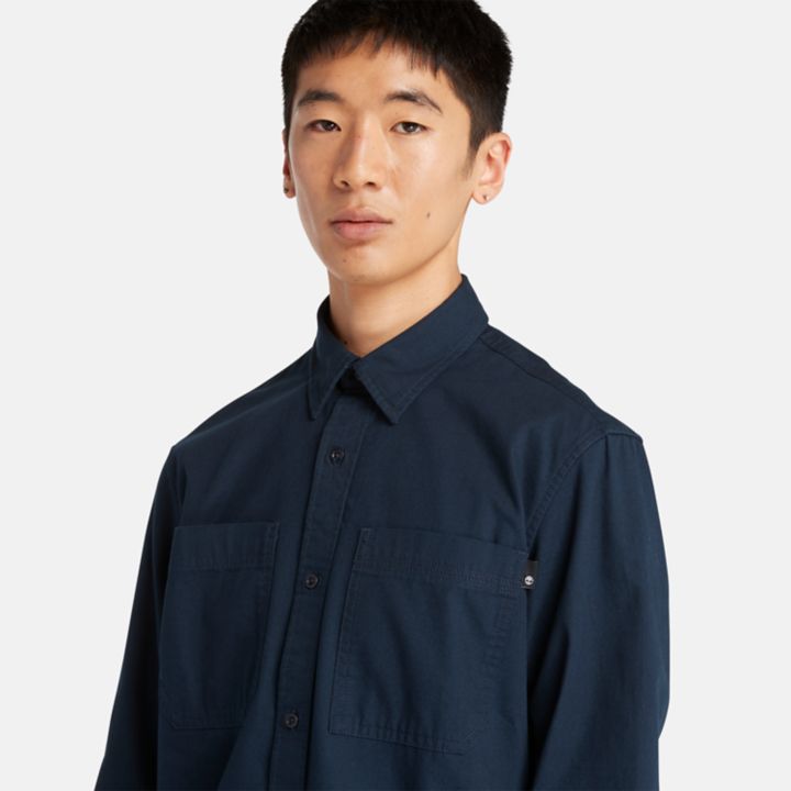 Camisa Windham de algodão masculina na cor azul marinho.
