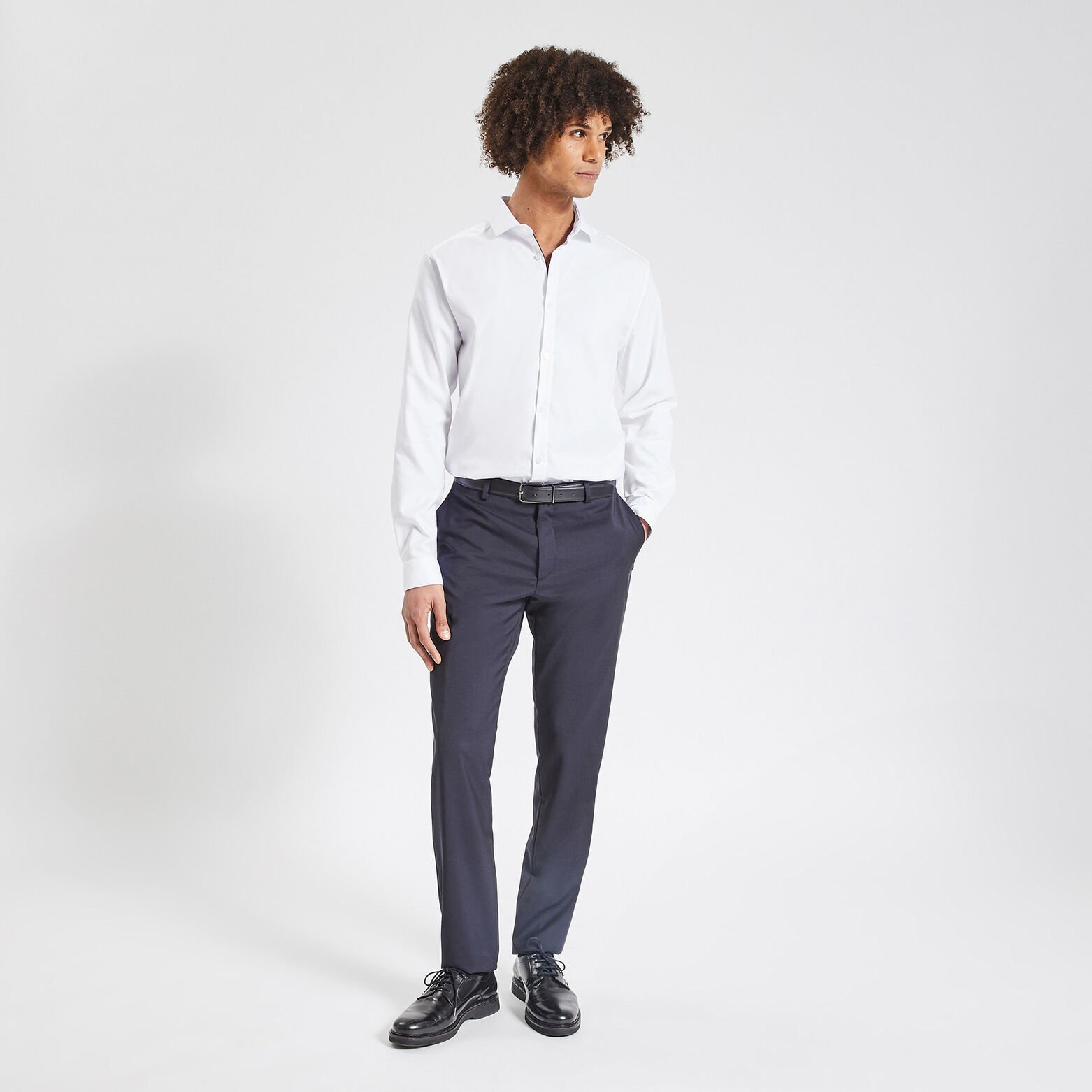 Chemise regular sans repassage unie coton Blanc