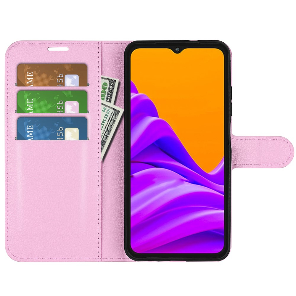 Samsung Galaxy XCover7 Pro Leder Tasche Flip Cover Litchi Look - Rosa