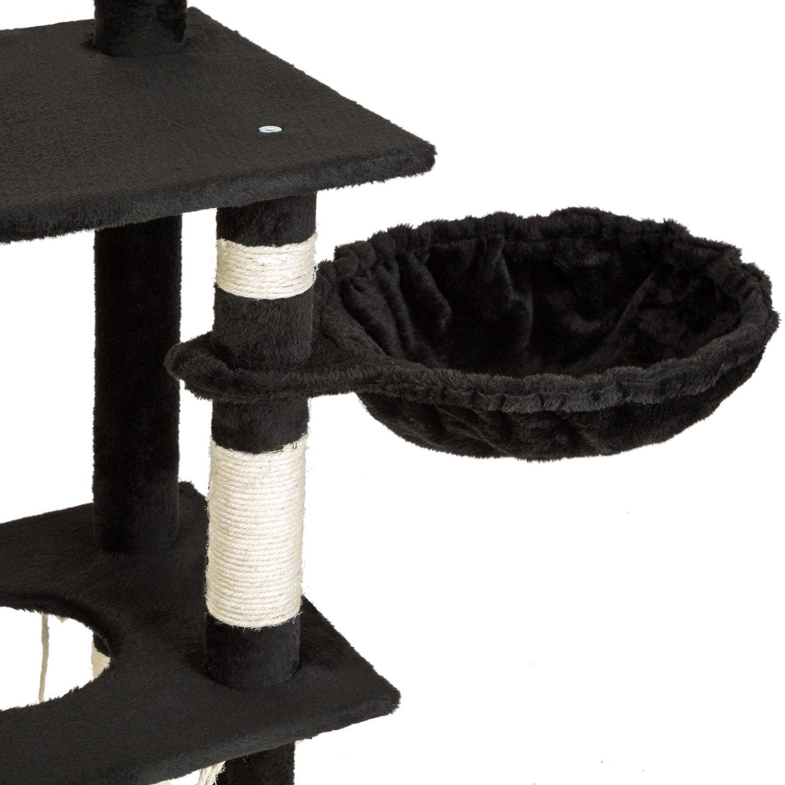 Arbre à chat griffoir grattoir niche jouet animaux peluché noir 141 cm