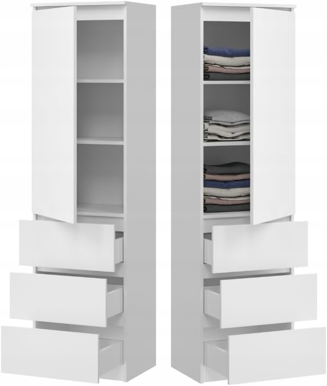 BDW - Kleiderschrank mit Schubladen - Schrank mit 3 Schubladen, Regalen - Garderobenschrank 50 cm breit, 180.5 cm hoch, 40 cm tief - Schlafzimmer, Kinderzimmer, Wäscheschrank - Weiß
