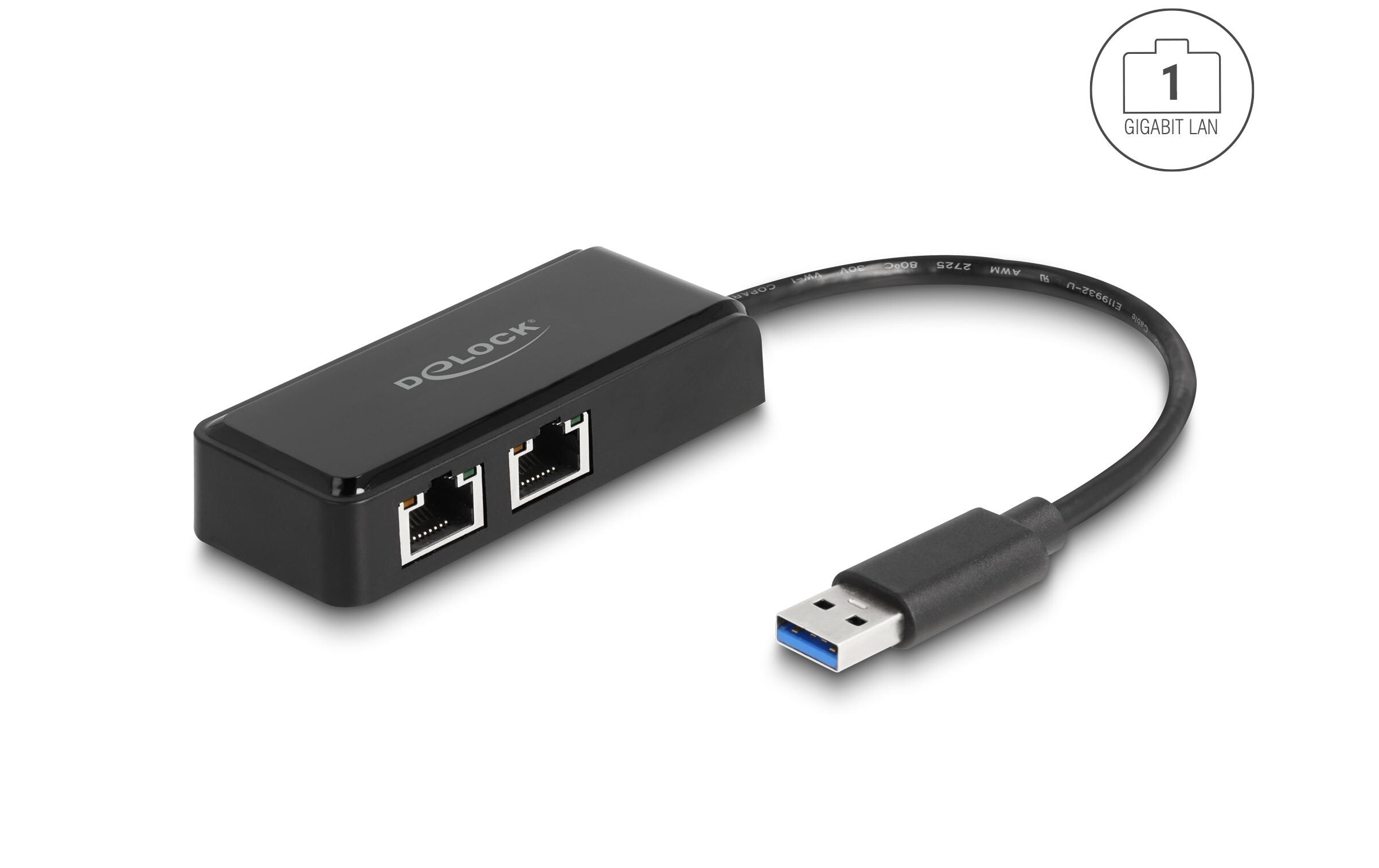 Netzwerk-Adapter USB Typ-A / RJ-45 Anschlüsse x 2Delock USB Typ-A Adapter zu 2 x Gigabit LAN