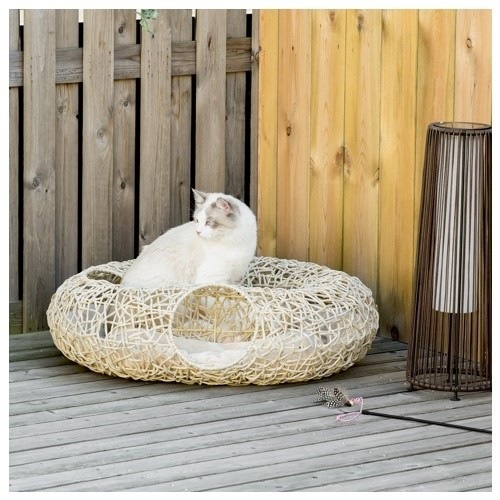 Toca para gatos PawHut em rattan e madeira natural
