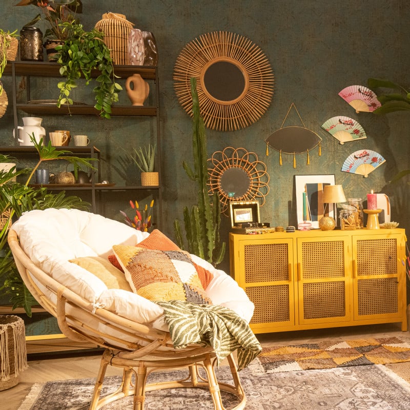 Rotan loungestoel Papasan - naturel - ø100x80 cm