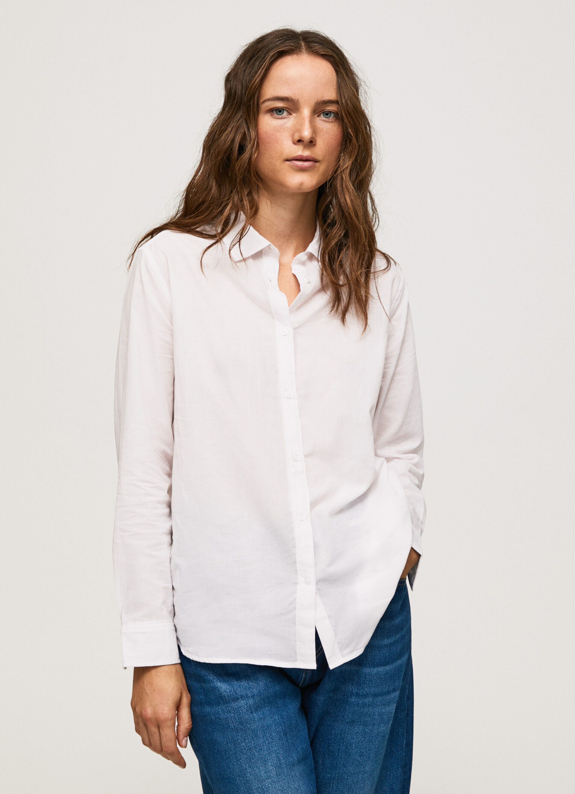Camisa de algodão voile listrada - rosa claro