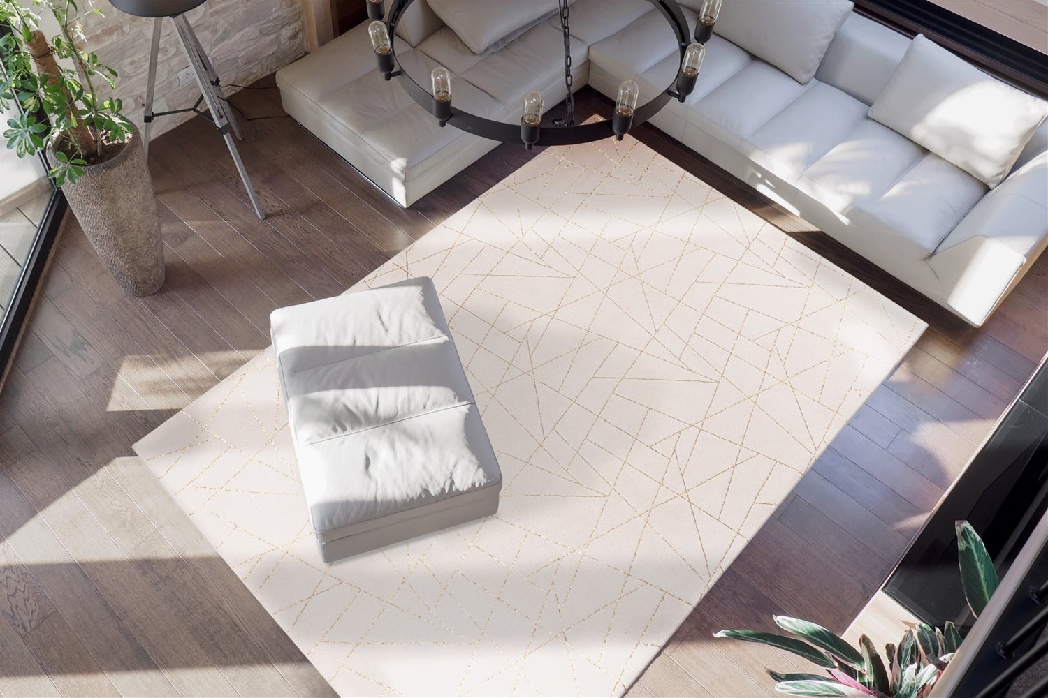 Kortpolig vloerkleed Majestique Crème / Goud Modern 80 x 150 cm