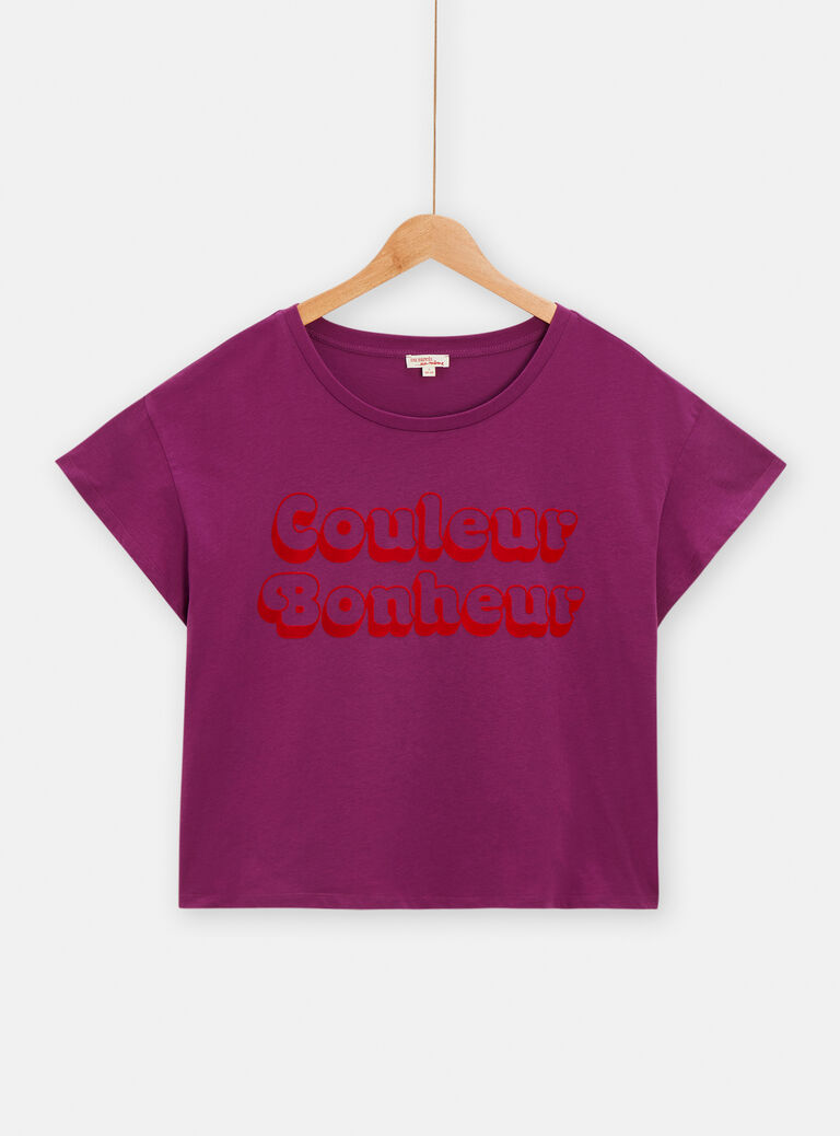 T-shirt oversize violet avec message pour femme