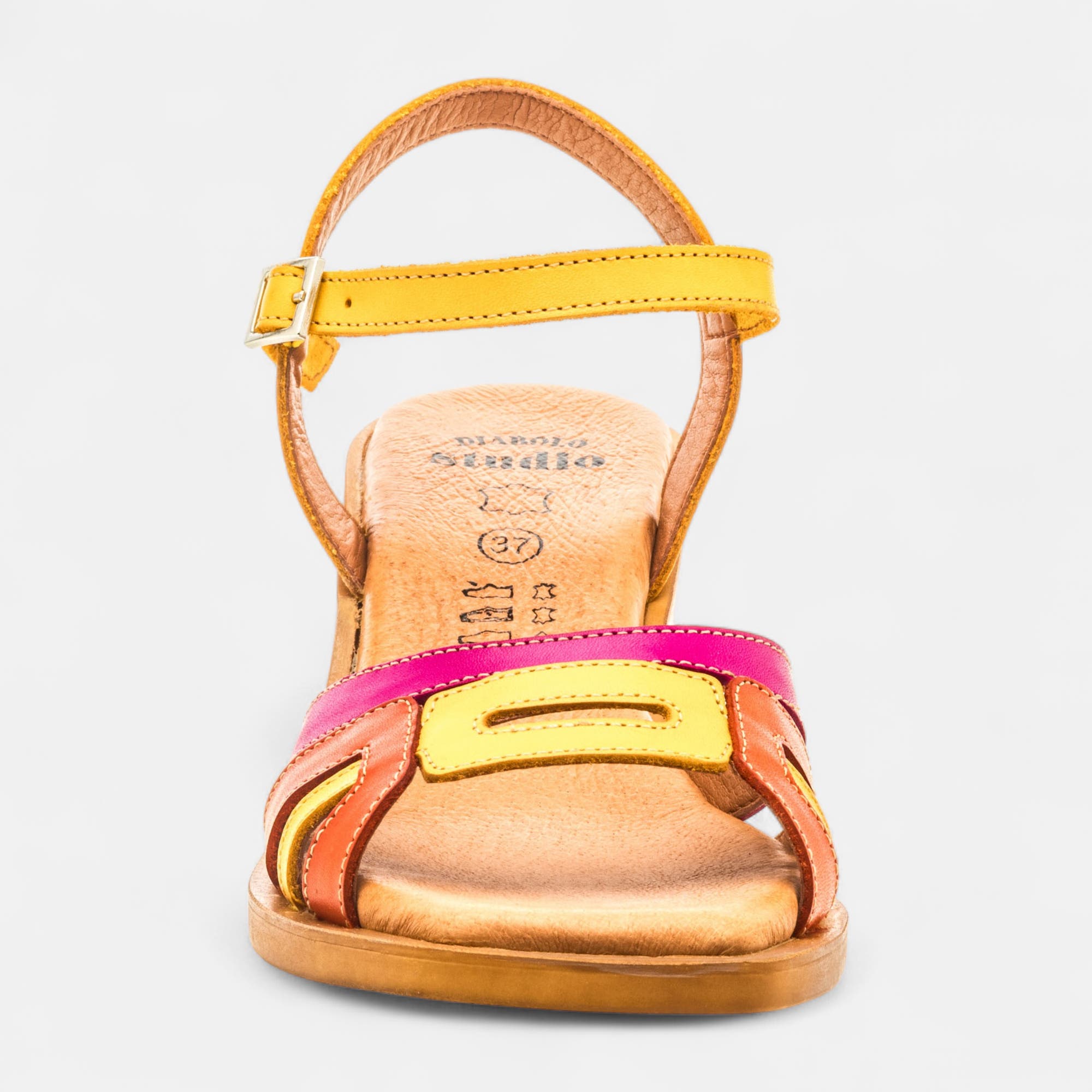 Nu-pieds à talon Femme en cuir jaune