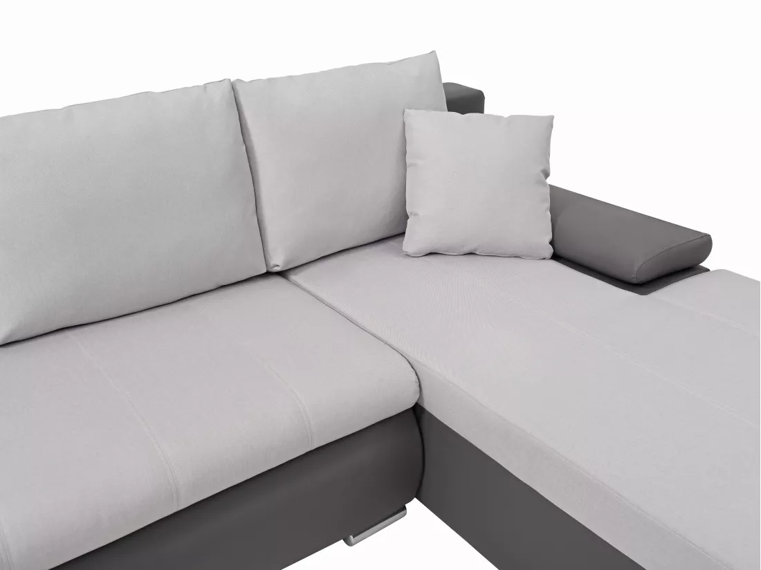 Canapé d'angle droit panoramique convertible en simili et tissu gris DAKOTA II