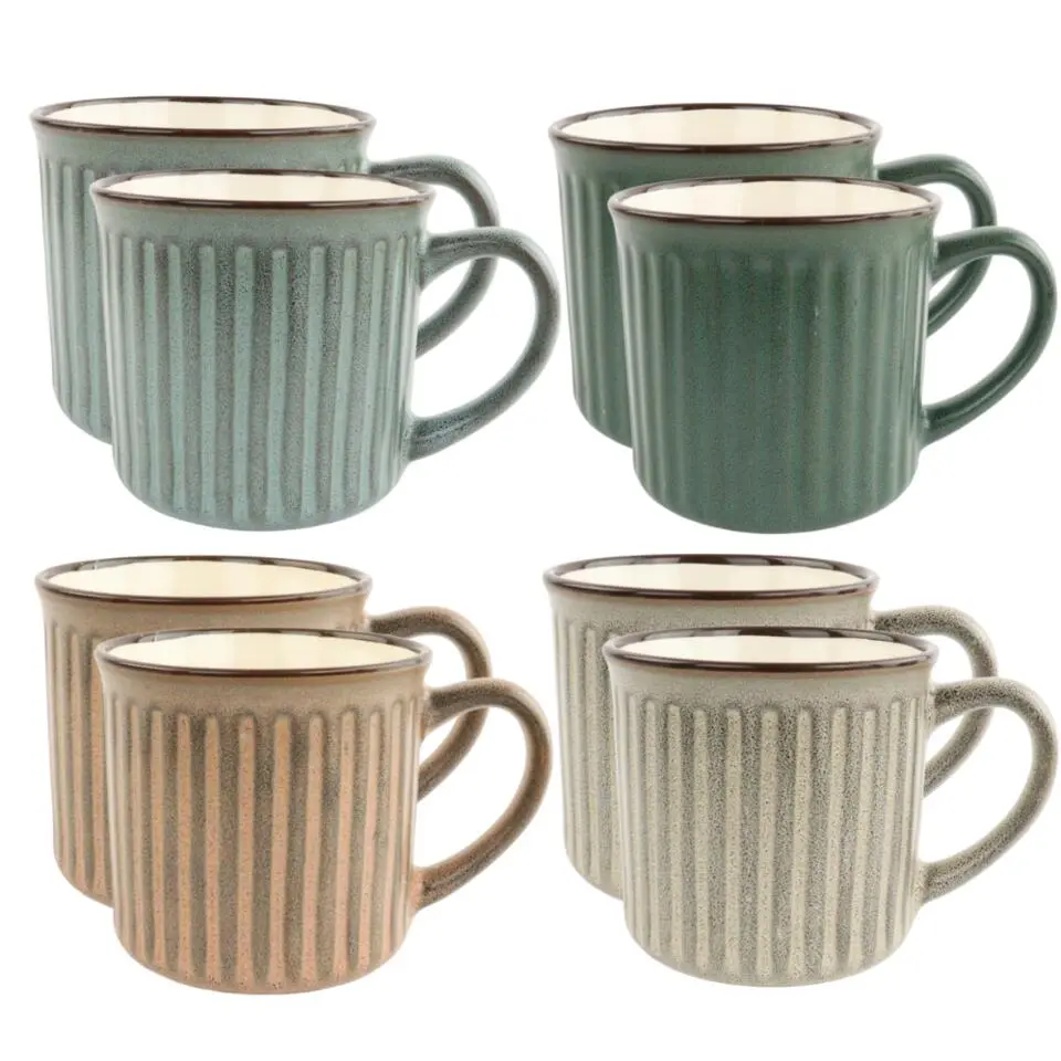 OTIX Koffiekopjes met Oor Set van 8 Koffietassen Aardewerk 200 ml MOSS
