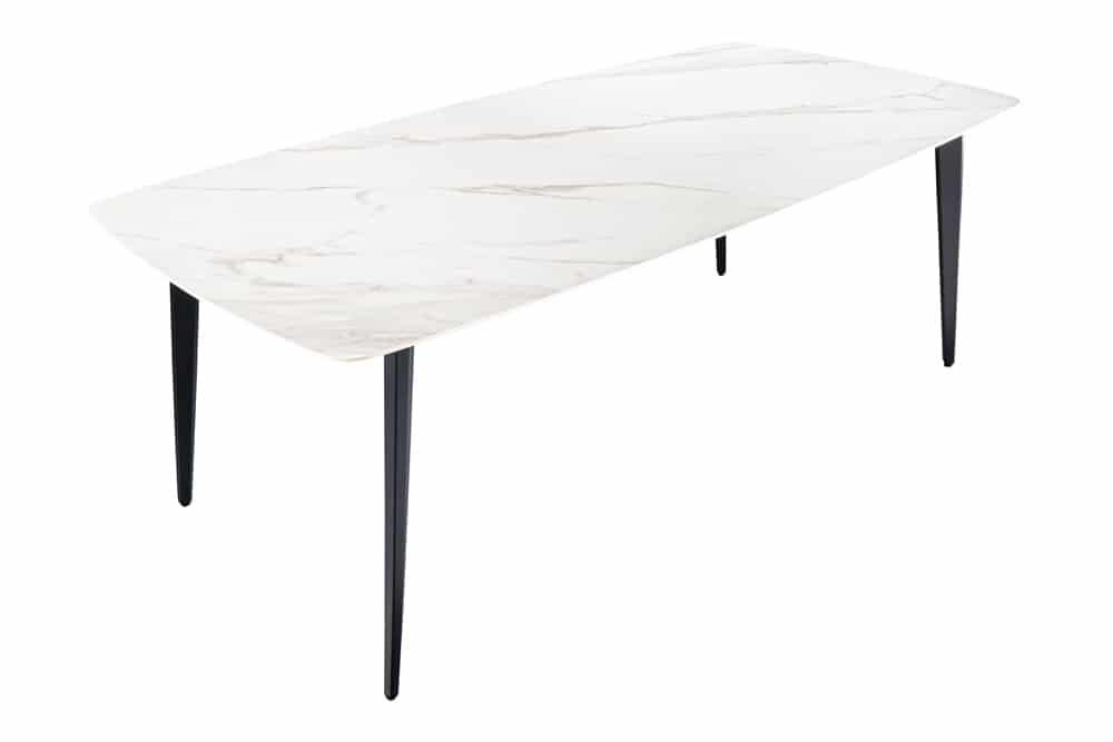 Esstisch MILANO 160cm weiß Marmor Keramik schwarzes Metallgestell