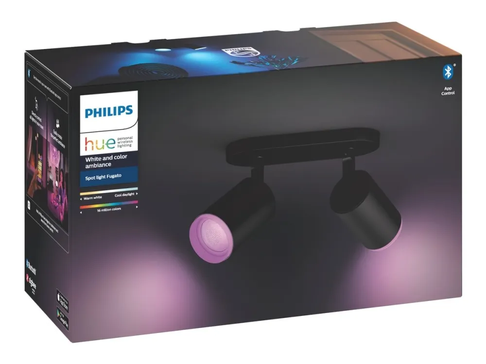 Philips Hue White and Color Ambiance Fugato - Spotlys - LED-lyspære x 2 - GU10 - total: 11.4 W - klasse A  - 16 millioner farver - sort
